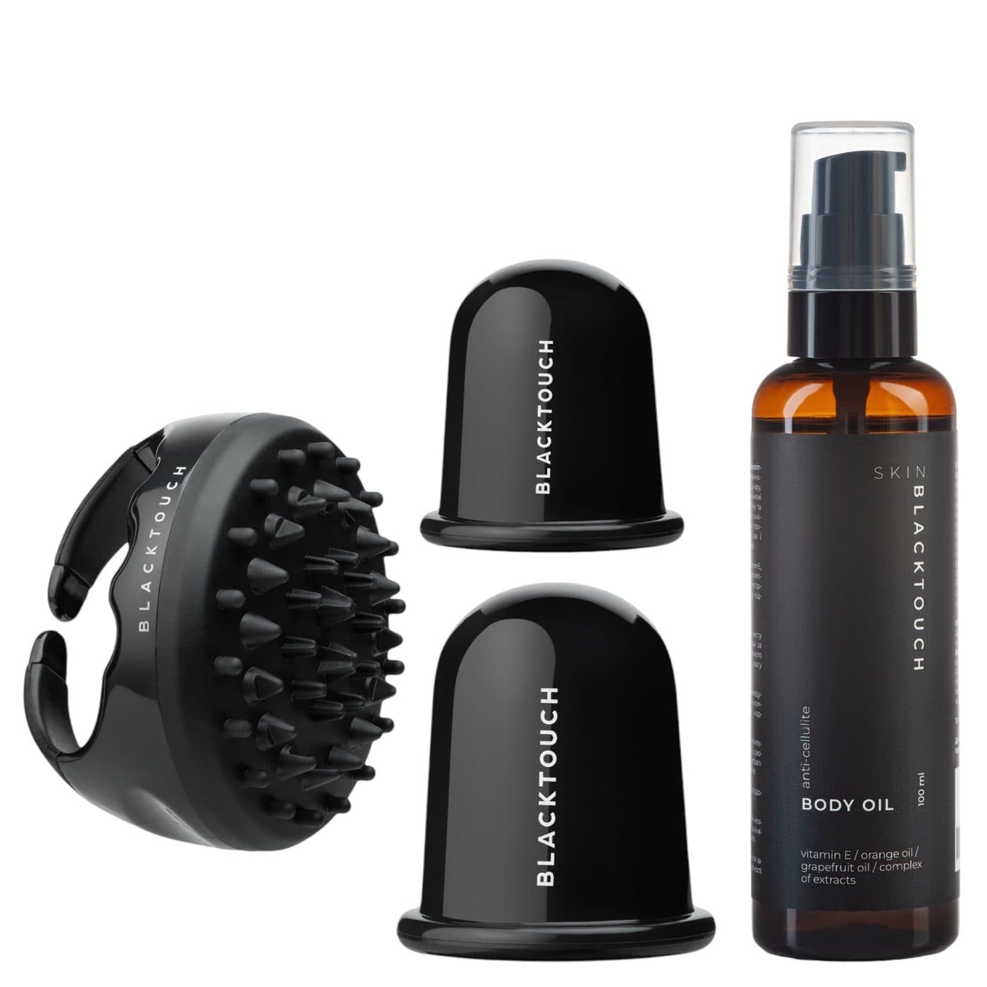 Комплект "Vacuum cups (2 pcs) + massager & anti-cellulite oil"